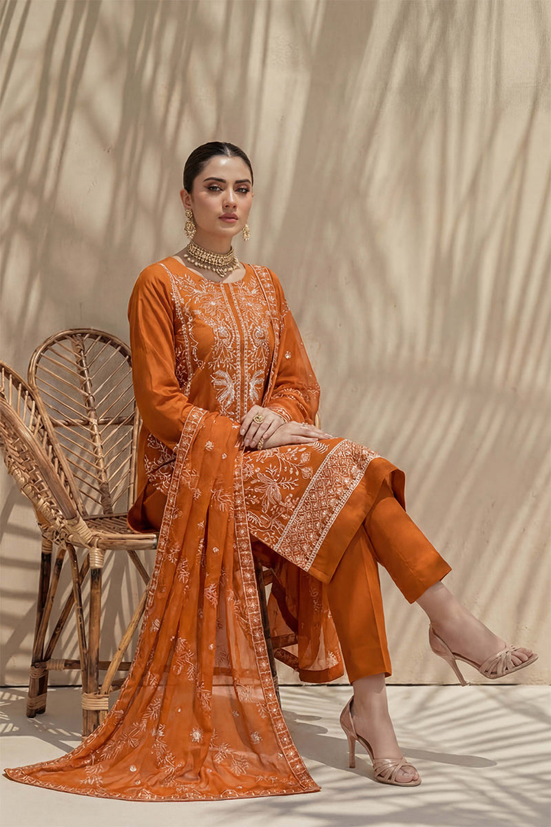 Sana by Breeza Fashion - 3PC Unstitched Embroidered Lawn Suit (Terracotta)