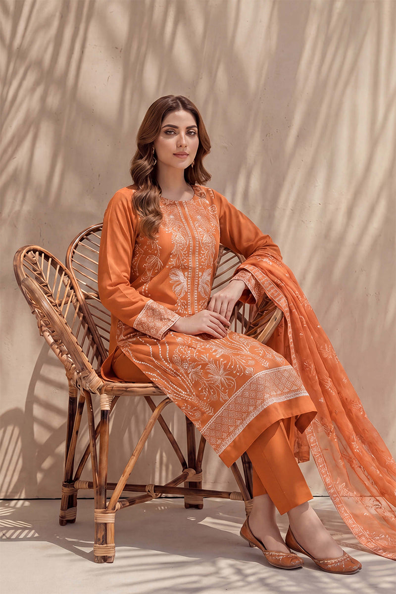 Sana by Breeza Fashion - 3PC Unstitched Embroidered Lawn Suit (Orange)