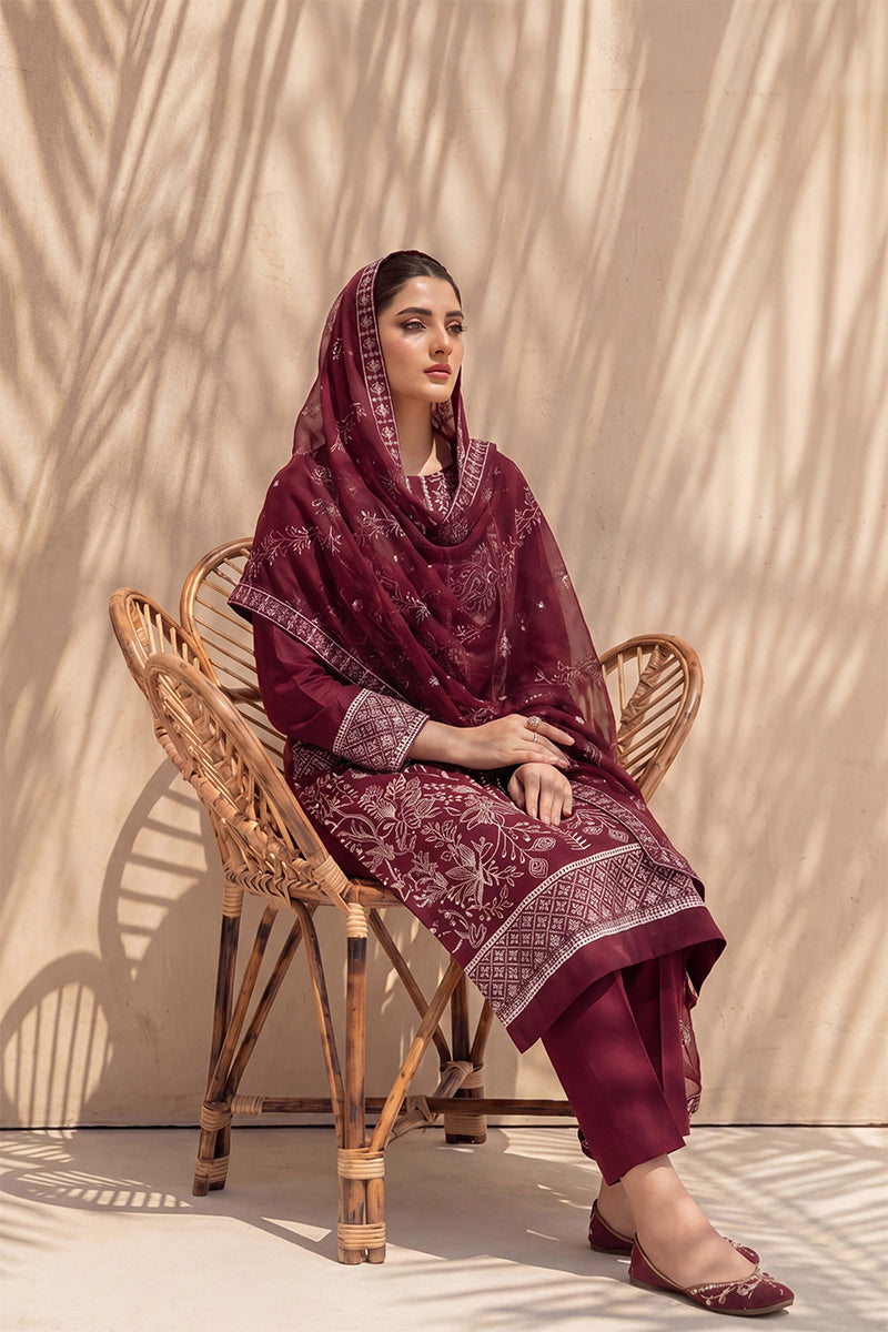 Sana by Breeza Fashion - 3PC Unstitched Embroidered Lawn Suit (Maroon)