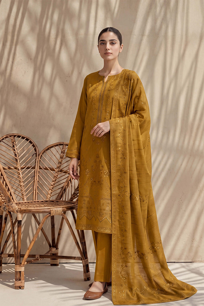 Sania by Breeza Fashion - 3PC Unstitched Embroidered Lawn Suit (Mustard)