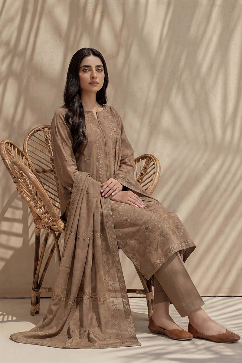 Sania by Breeza Fashion - 3PC Unstitched Embroidered Lawn Suit (Brown)