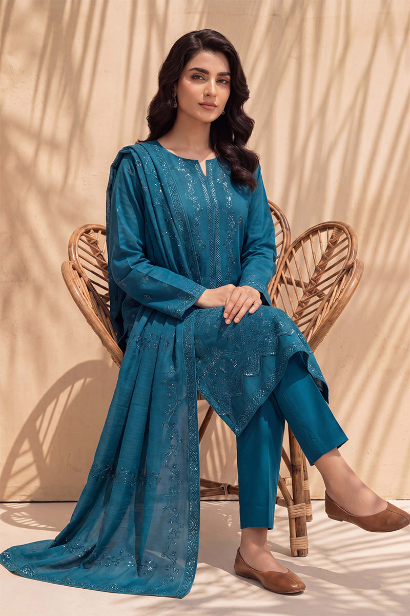 Sania by Breeza Fashion - 3PC Unstitched Embroidered Lawn Suit (Blue)