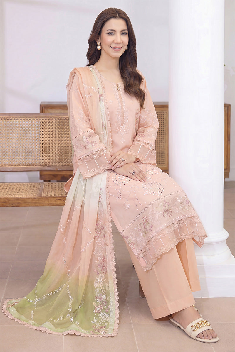 Mashaim By Johra - 3PC Unstitched Embroidered Lawn Suit (Dusty Peach)