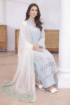 Mashaim By Johra - 3PC Unstitched Embroidered Lawn Suit (Light Blue & White)