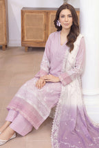 Mashaim By Johra - 3PC Unstitched Embroidered Lawn Suit (Lilac & White)