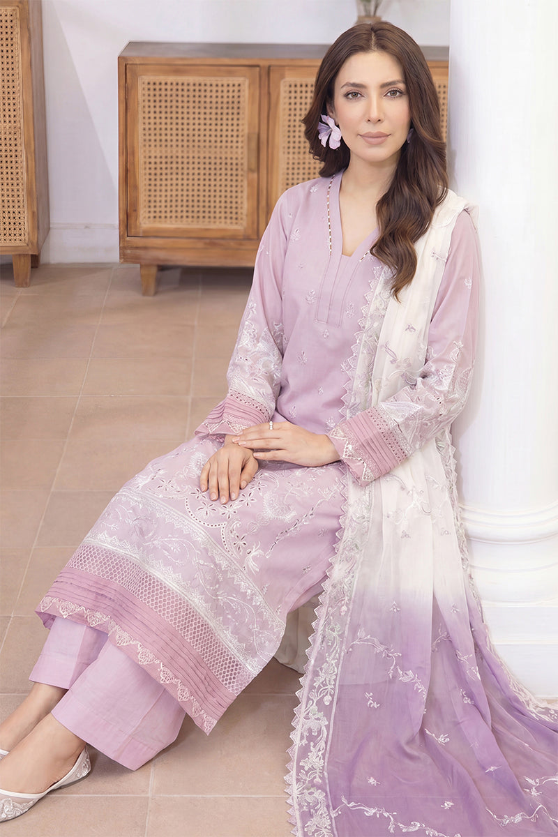 Mashaim By Johra - 3PC Unstitched Embroidered Lawn Suit (Lilac & White)