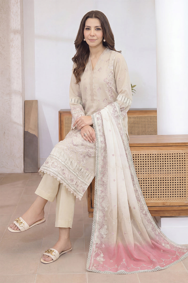 Mashaim By Johra - 3PC Unstitched Embroidered Lawn Suit (White)