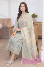 Mashaim By Johra - 3PC Unstitched Embroidered Lawn Suit (Bluesh Green)
