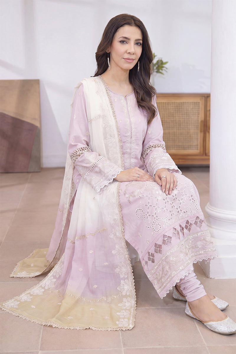 Mashaim By Johra - 3PC Unstitched Embroidered Lawn Suit (Soft Lilac)