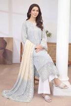 Mashaim By Johra - 3PC Unstitched Embroidered Lawn Suit (Light Aqua)