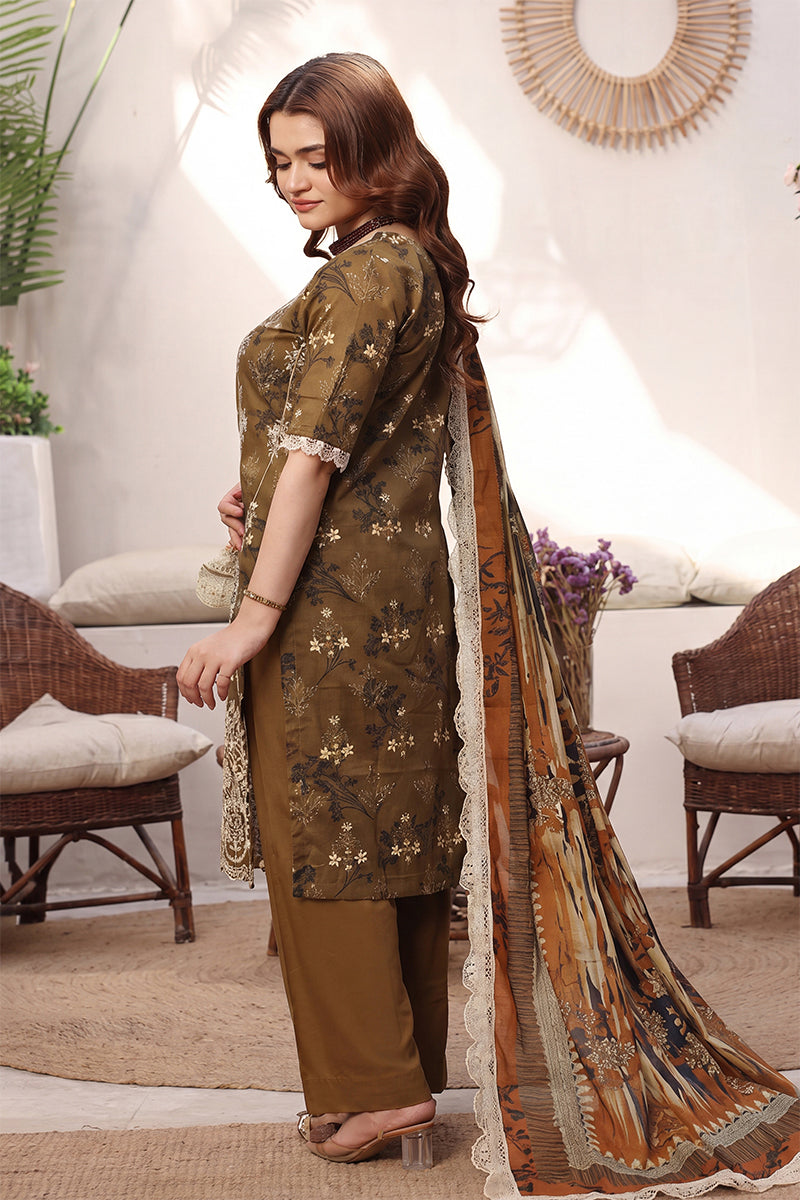Dhagakari By Moosajee - 3PC Unstitched Embroidered Lawn Suit (Lisbon Green)