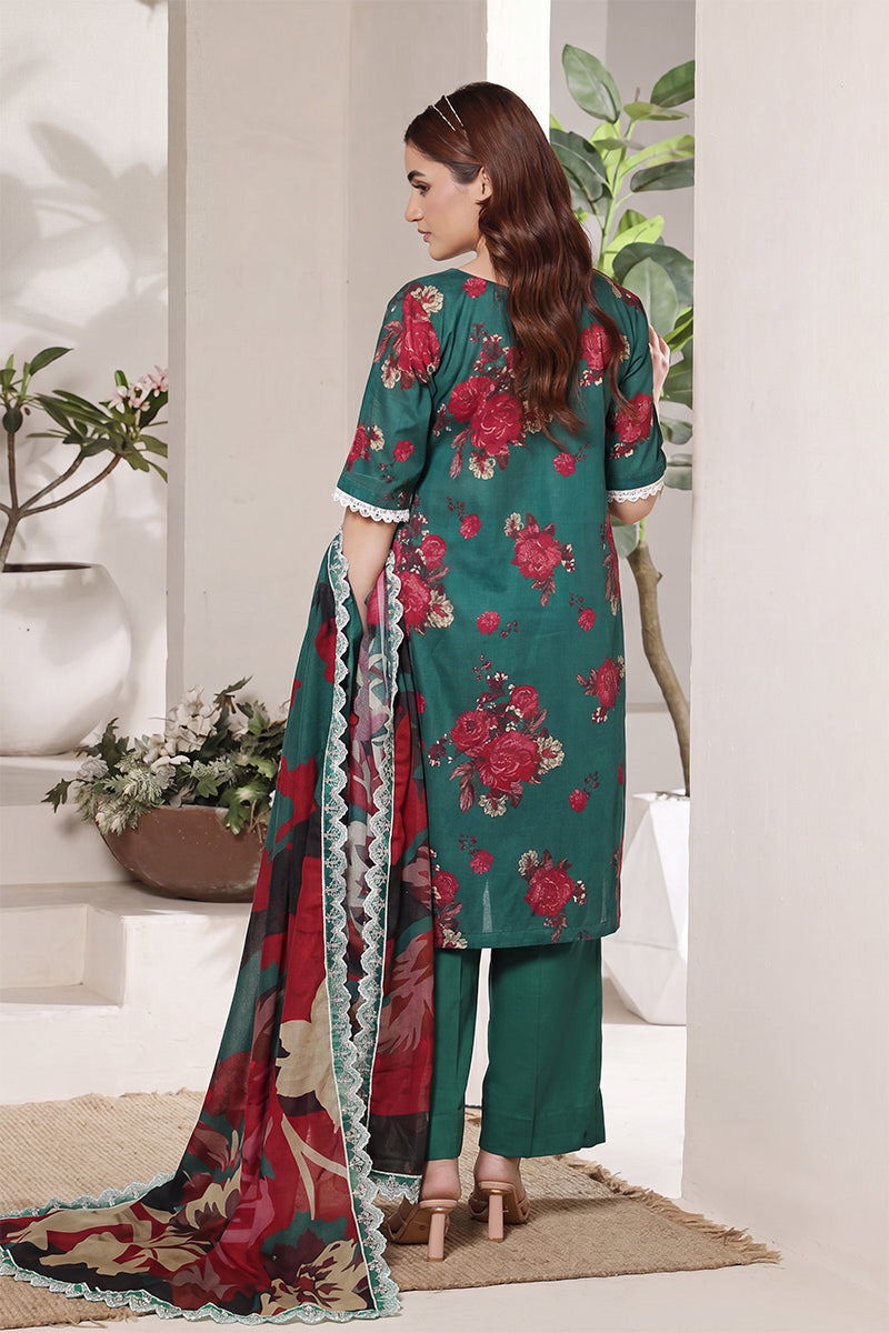 Dhagakari By Moosajee - 3PC Unstitched Embroidered Lawn Suit (Green & Red)