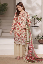 Dhagakari By Moosajee - 3PC Unstitched Embroidered Lawn Suit (Beige & Red)