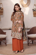 Dhagakari By Moosajee - 3PC Unstitched Embroidered Lawn Suit (Metallic Brown & Rust)