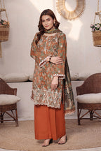 Dhagakari By Moosajee - 3PC Unstitched Embroidered Lawn Suit (Metallic Brown & Rust)