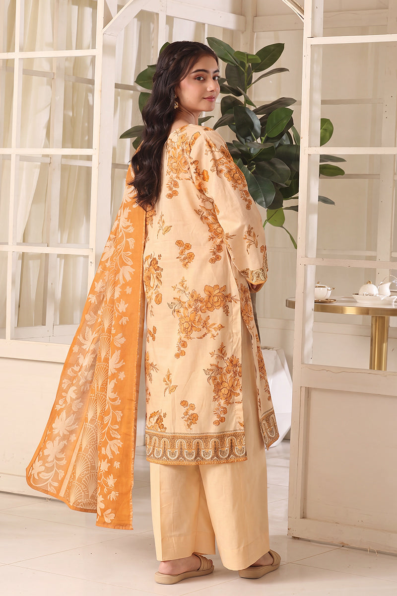 Izhaan Platinum By MJ - 3PC Unstitched Printed Lawn Suit (Yellow & Light Beige)