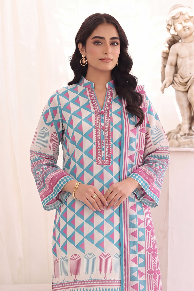 Izhaan Platinum By MJ - 3PC Unstitched Printed Lawn Suit (Sky Blue & Pink)