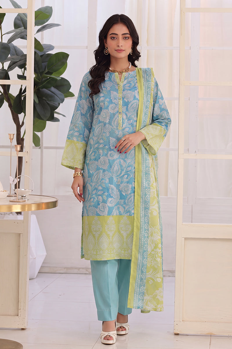 Izhaan Platinum By MJ - 3PC Unstitched Embroidered Lawn Suit (Teal Blue & Lime)