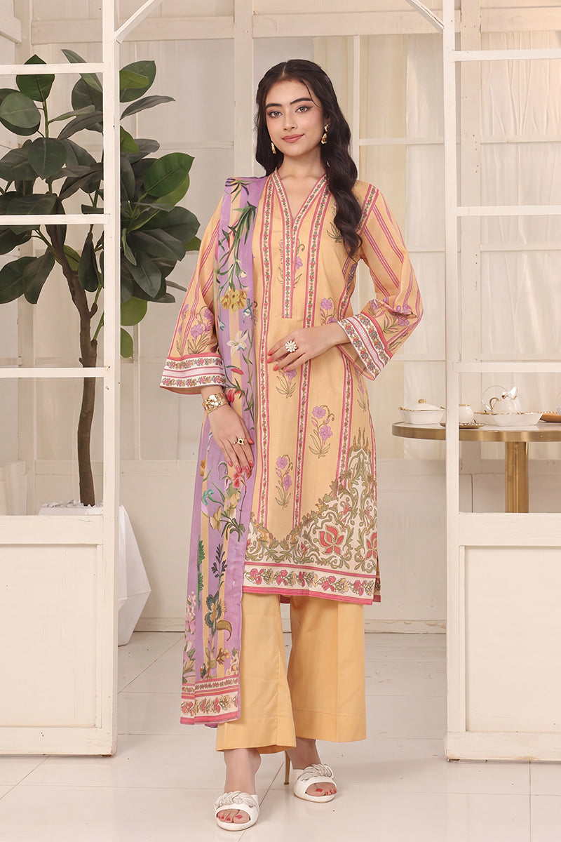 Izhaan Platinum By MJ - 3PC Unstitched Printed Lawn Suit (Mustard)