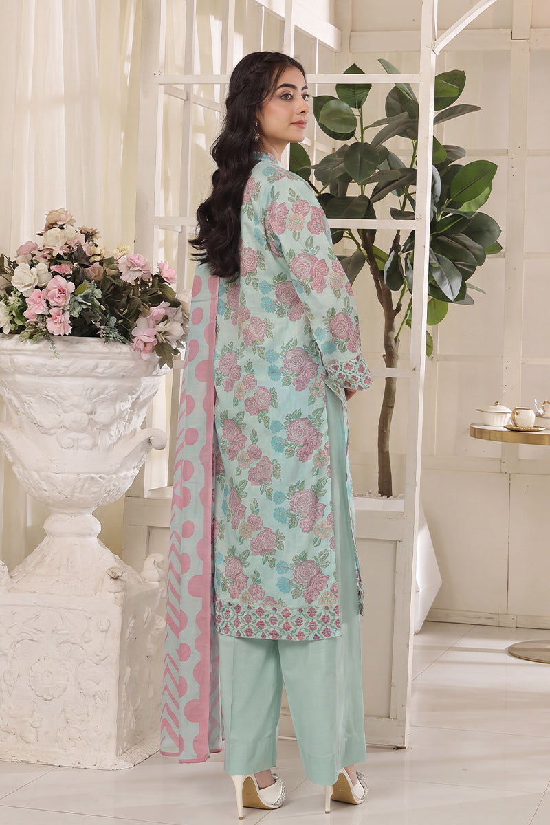 Izhaan Platinum By MJ - 3PC Unstitched Printed Lawn Suit (Pastel blue & Pink)
