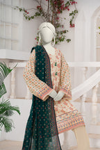 Inaya By KBC Fashion - 3PC Unstitched Printed Lawn Suit (Cream & Forest)