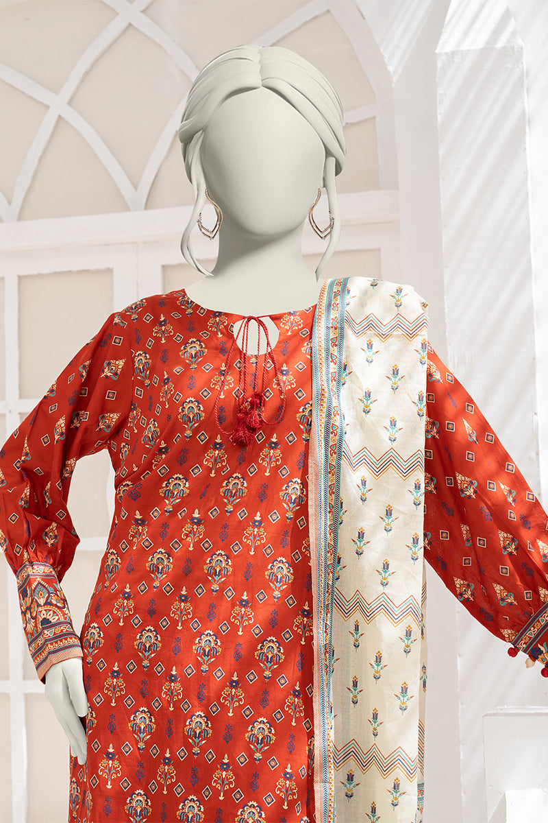 Inaya By KBC Fashion - 3PC Unstitched Printed Lawn Suit (Red & White)