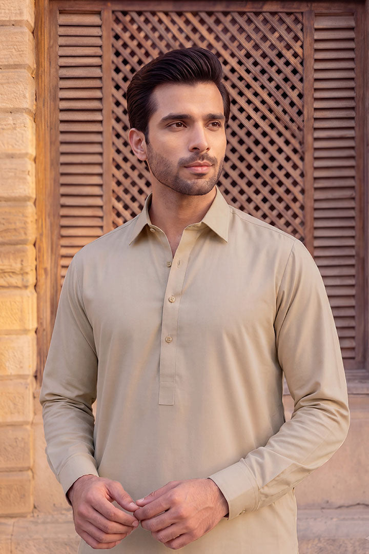 Gul Ahmed – Men’s Unstitched Wash & Wear Fabric (Light Brown)