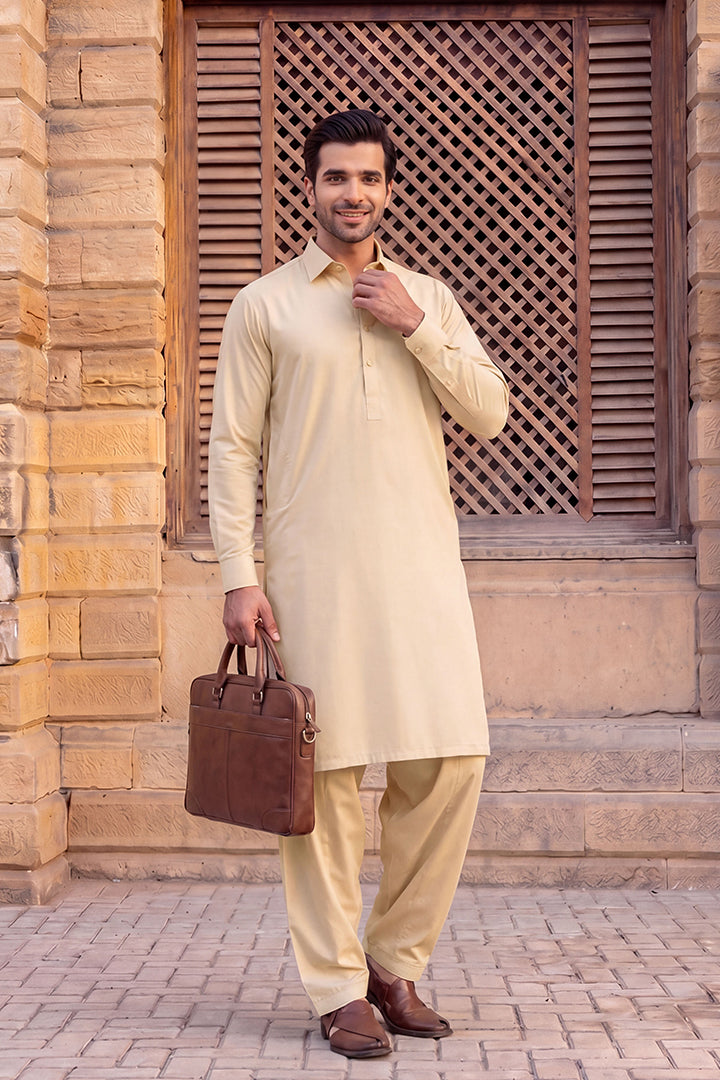 Gul Ahmed – Men’s Unstitched Wash & Wear Fabric (Baige)