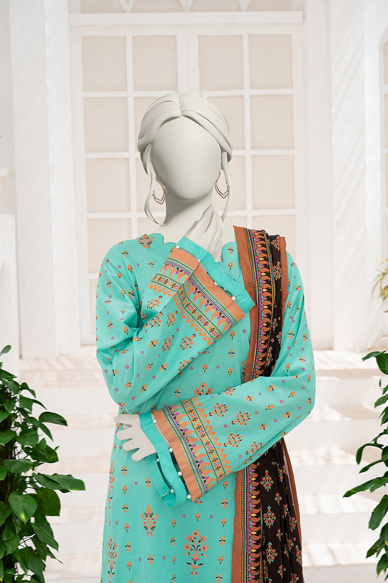 Inaya By KBC Fashion - 3PC Unstitched Printed Lawn Suit (Ice Green & Black)