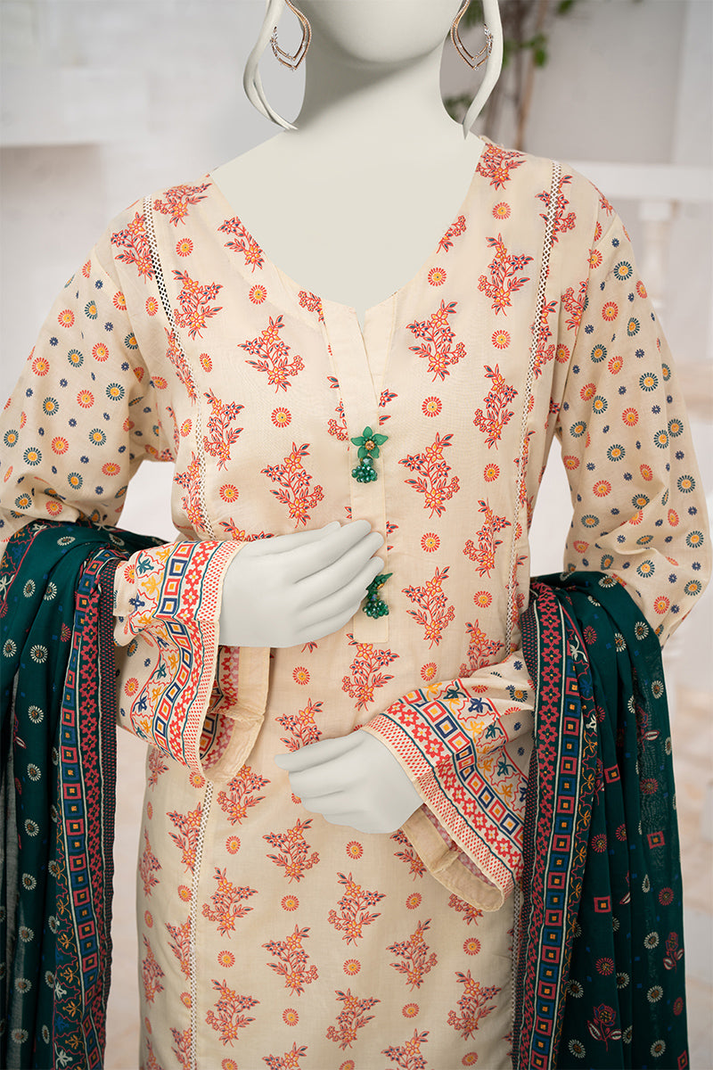 Inaya By KBC Fashion - 3PC Unstitched Printed Lawn Suit (Cream & Forest)