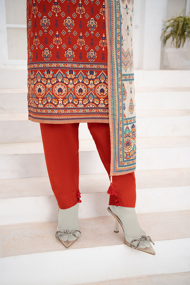 Inaya By KBC Fashion - 3PC Unstitched Printed Lawn Suit (Red & White)