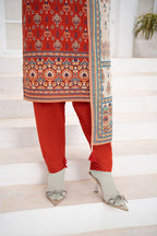 Inaya By KBC Fashion - 3PC Unstitched Printed Lawn Suit (Red & White)