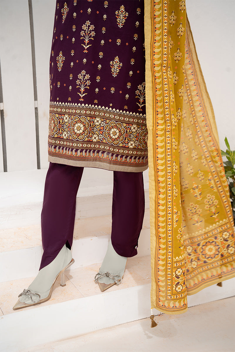Inaya By KBC Fashion - 3PC Unstitched Printed Lawn Suit (Purple & Yellow)