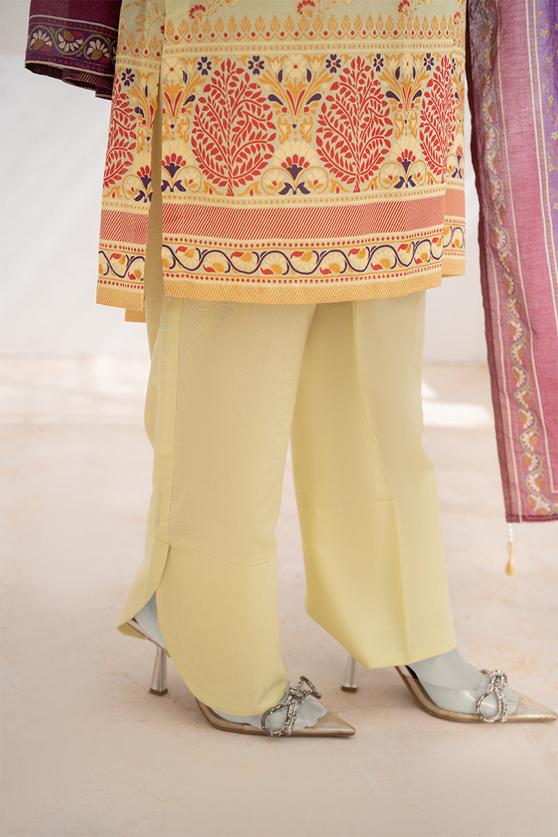 Inaya By KBC Fashion - 3PC Unstitched Printed Lawn Suit (Pastel Yellow & Purple)