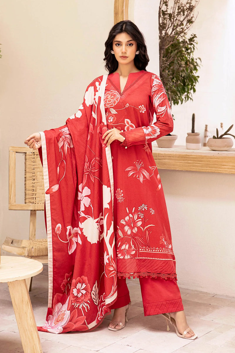 Elahéh By M.Fabrics - 3PC Unstitched Printed Lawn Suit (Red)