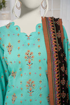 Inaya By KBC Fashion - 3PC Unstitched Printed Lawn Suit (Ice Green & Black)