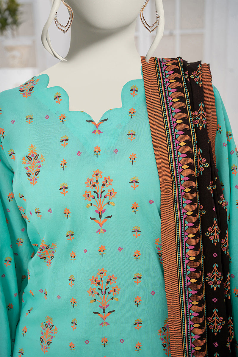 Inaya By KBC Fashion - 3PC Unstitched Printed Lawn Suit (Ice Green & Black)