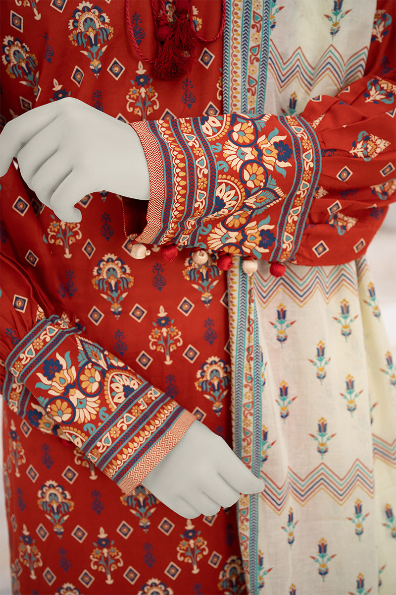 Inaya By KBC Fashion - 3PC Unstitched Printed Lawn Suit (Red & White)