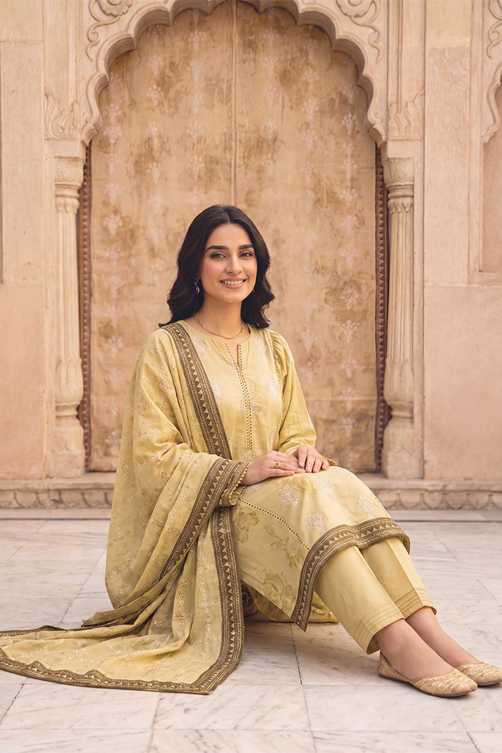 Rimal by UK Vol-54 3PC Unstitched Embroidered Lawn Suit (Yellow)