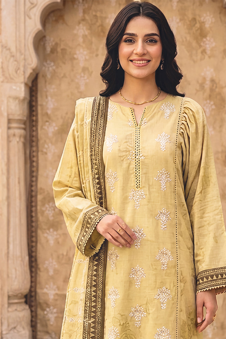 Rimal by UK Vol-54 3PC Unstitched Embroidered Lawn Suit (Yellow)