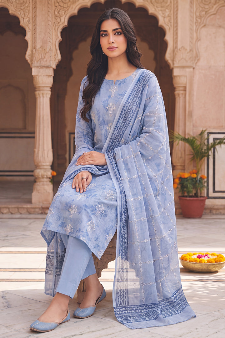 Rimal by UK Vol-54 3PC Unstitched Embroidered Lawn Suit (Blue)