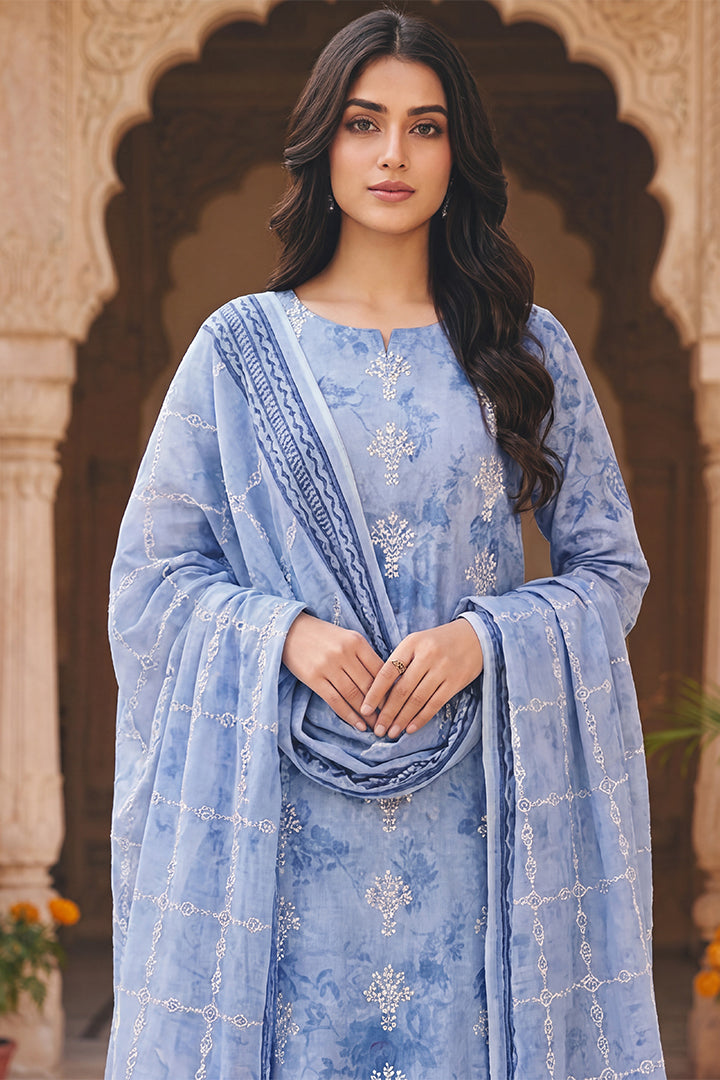 Rimal by UK Vol-54 3PC Unstitched Embroidered Lawn Suit (Blue)