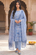 Rimal by UK Vol-54 3PC Unstitched Embroidered Lawn Suit (Blue)