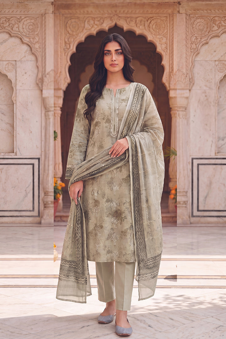 Rimal by UK Vol-54 3PC Unstitched Embroidered Lawn Suit (Ash Green)