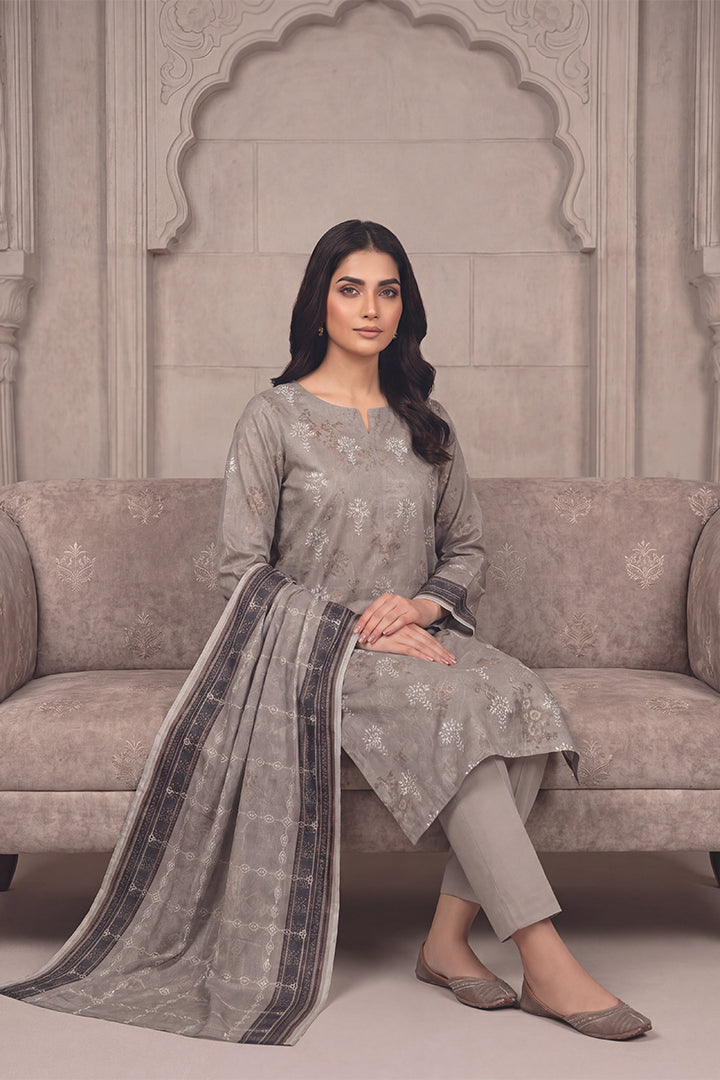 Rimal by UK Vol-54 3PC Unstitched Embroidered Lawn Suit (Grey)