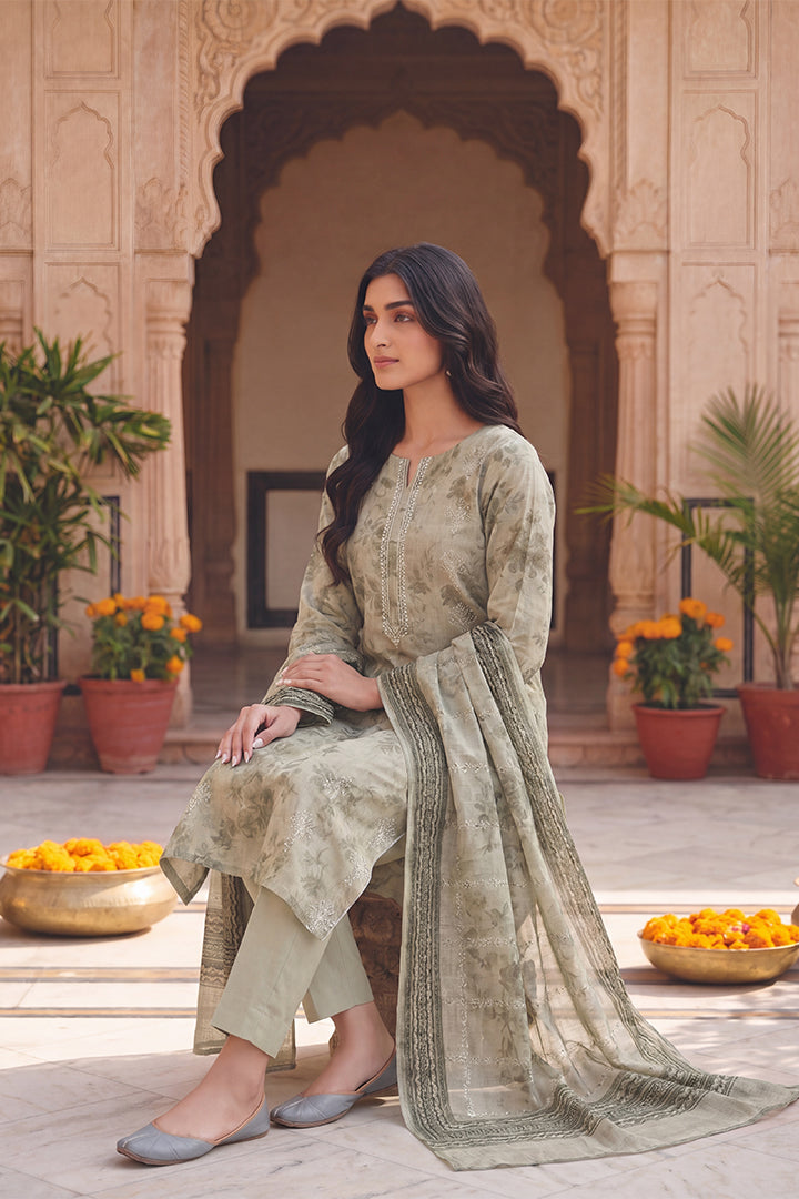 Rimal by UK Vol-54 3PC Unstitched Embroidered Lawn Suit (Ash Green)