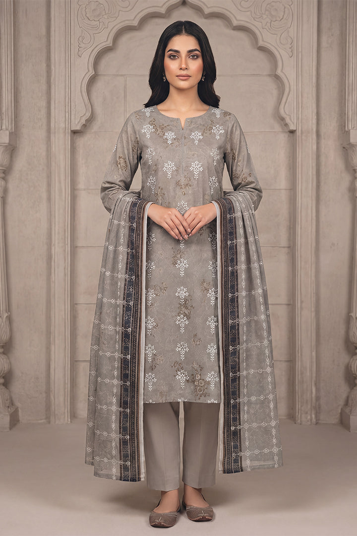 Rimal by UK Vol-54 3PC Unstitched Embroidered Lawn Suit (Grey)
