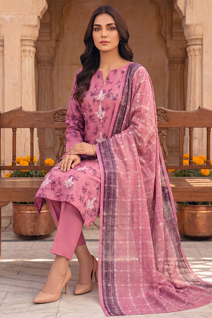 Rimal by UK Vol-54 3PC Unstitched Embroidered Lawn Suit (Pink)
