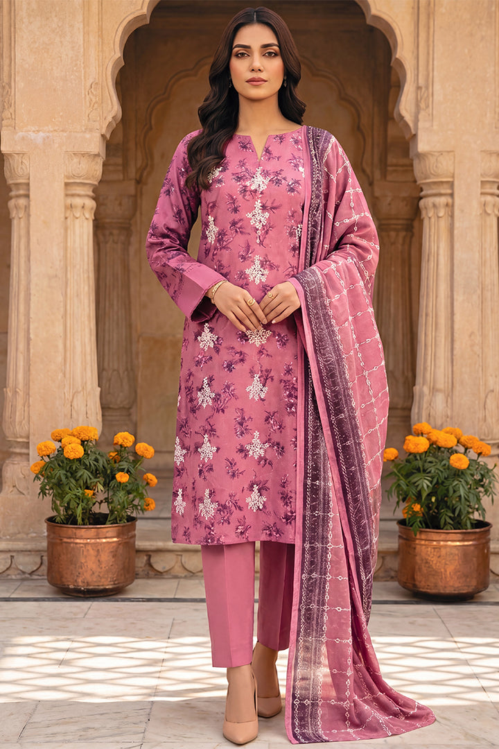 Rimal by UK Vol-54 3PC Unstitched Embroidered Lawn Suit (Pink)