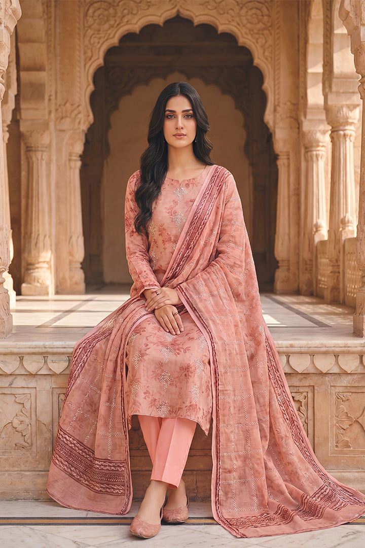 Rimal by UK Vol-54 3PC Unstitched Embroidered Lawn Suit (Pink)